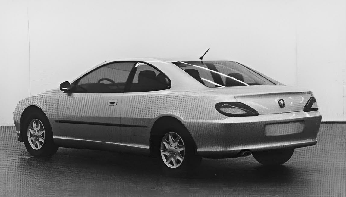 Maquette du coupé 406 vue de trois quarts arrière, en atelier